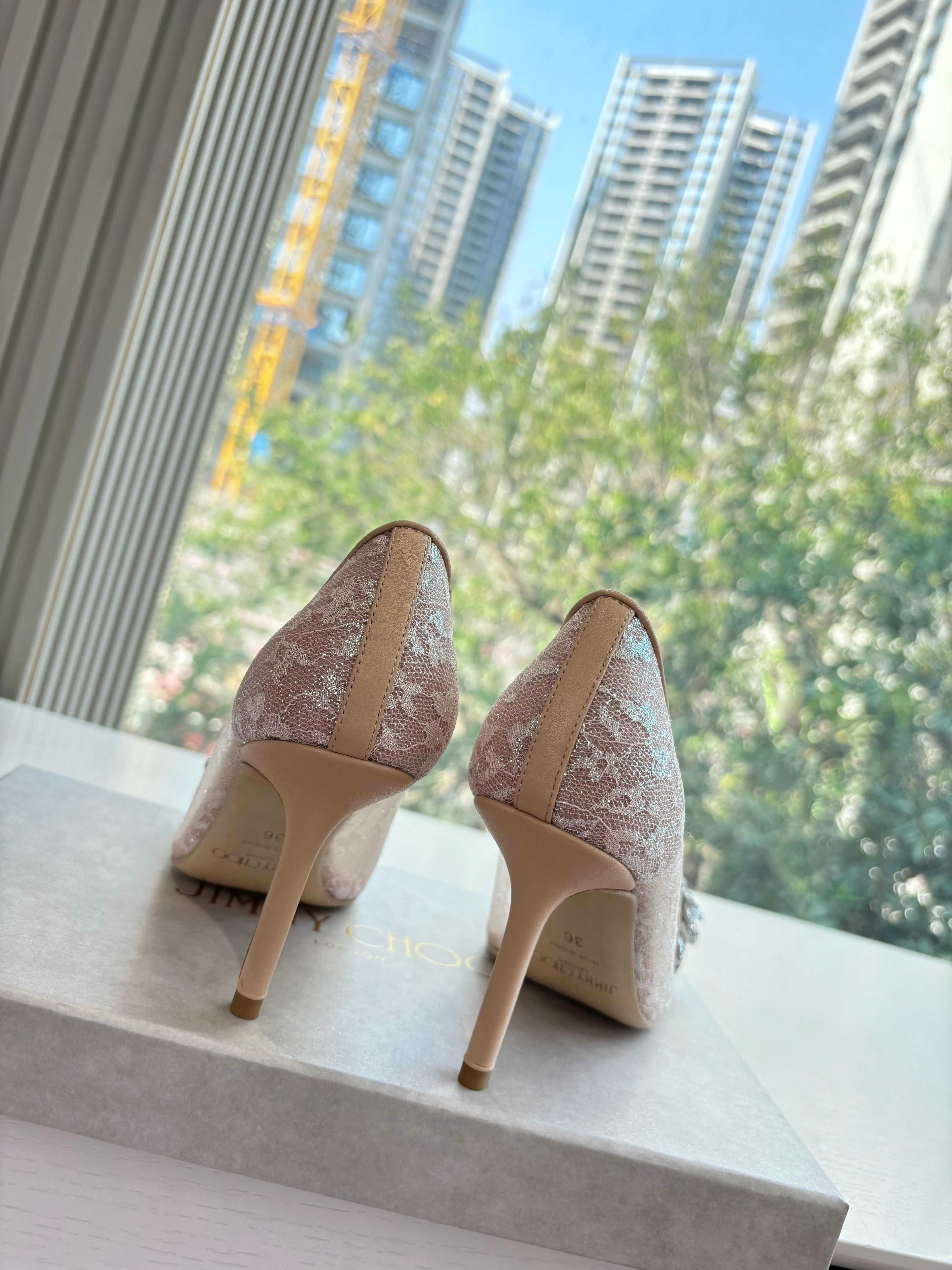 JC 26s Rhinestone Auria Pumps 6.5cm Beige Mesh 648212