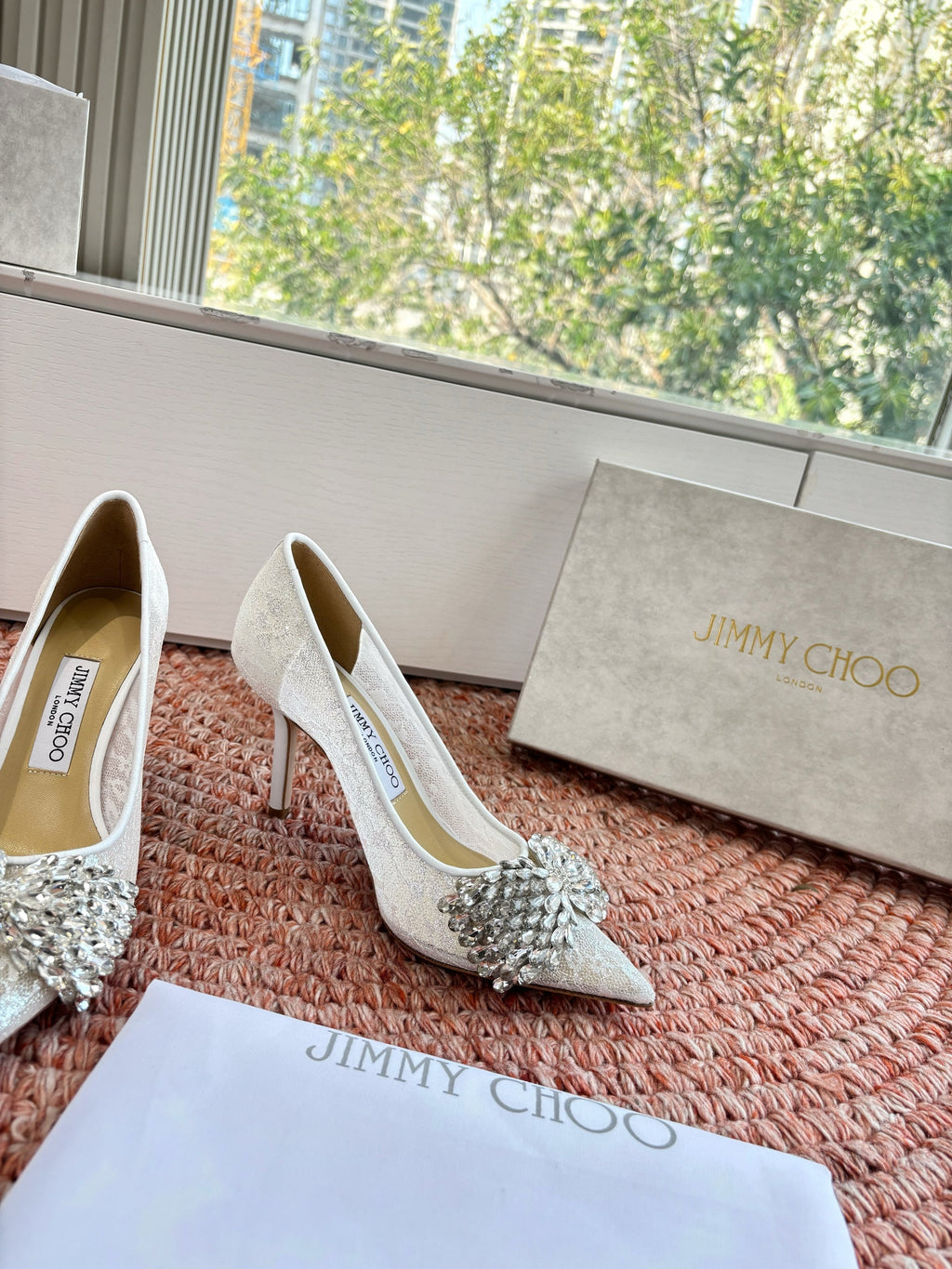 JC 26s Rhinestone Auria Pumps 6.5cm White Mesh 648211