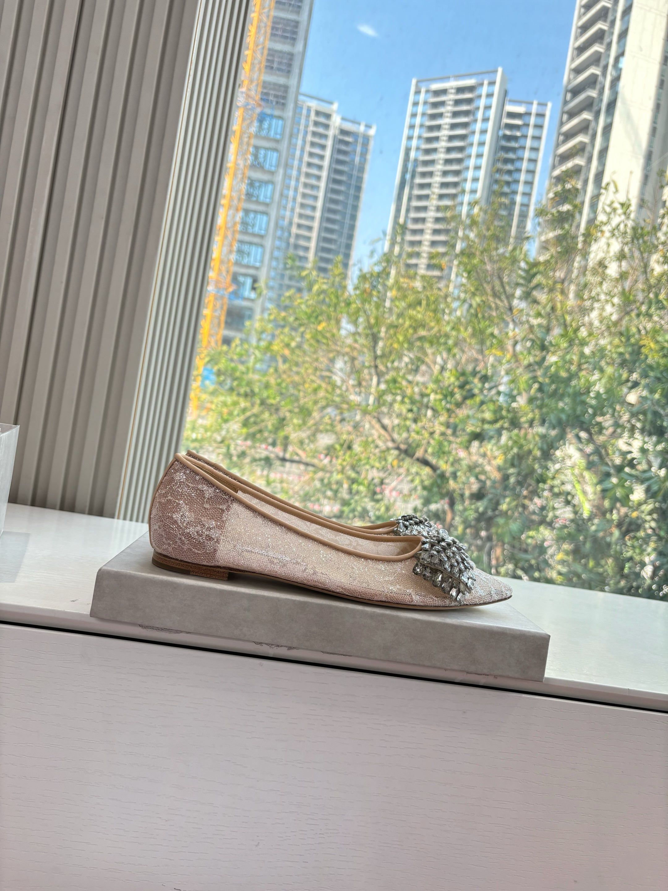 JC 26s Rhinestone Auria Ballet Flats Beige Mesh 648215