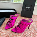 YSL 26ss Pointed High Heels Sandals 110 Fuchsia Pink Silk Leather 648786