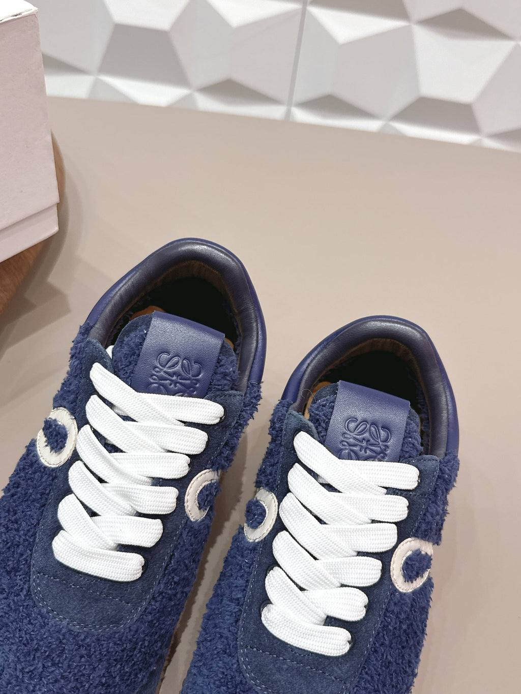 Loewe 26s Flow Runner Sneaker In Navy Blue Suede And Teddy Fabric And Calfskin
