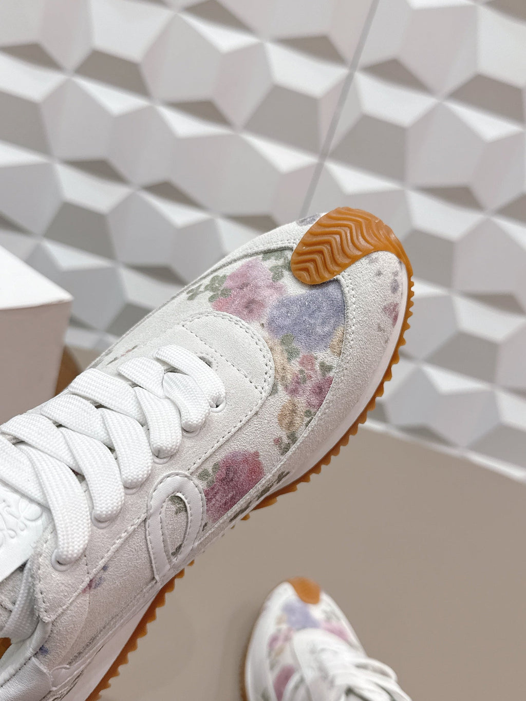Loewe 26s Flow Runner Sneaker In White Floral Pattern Suede And Calfskin