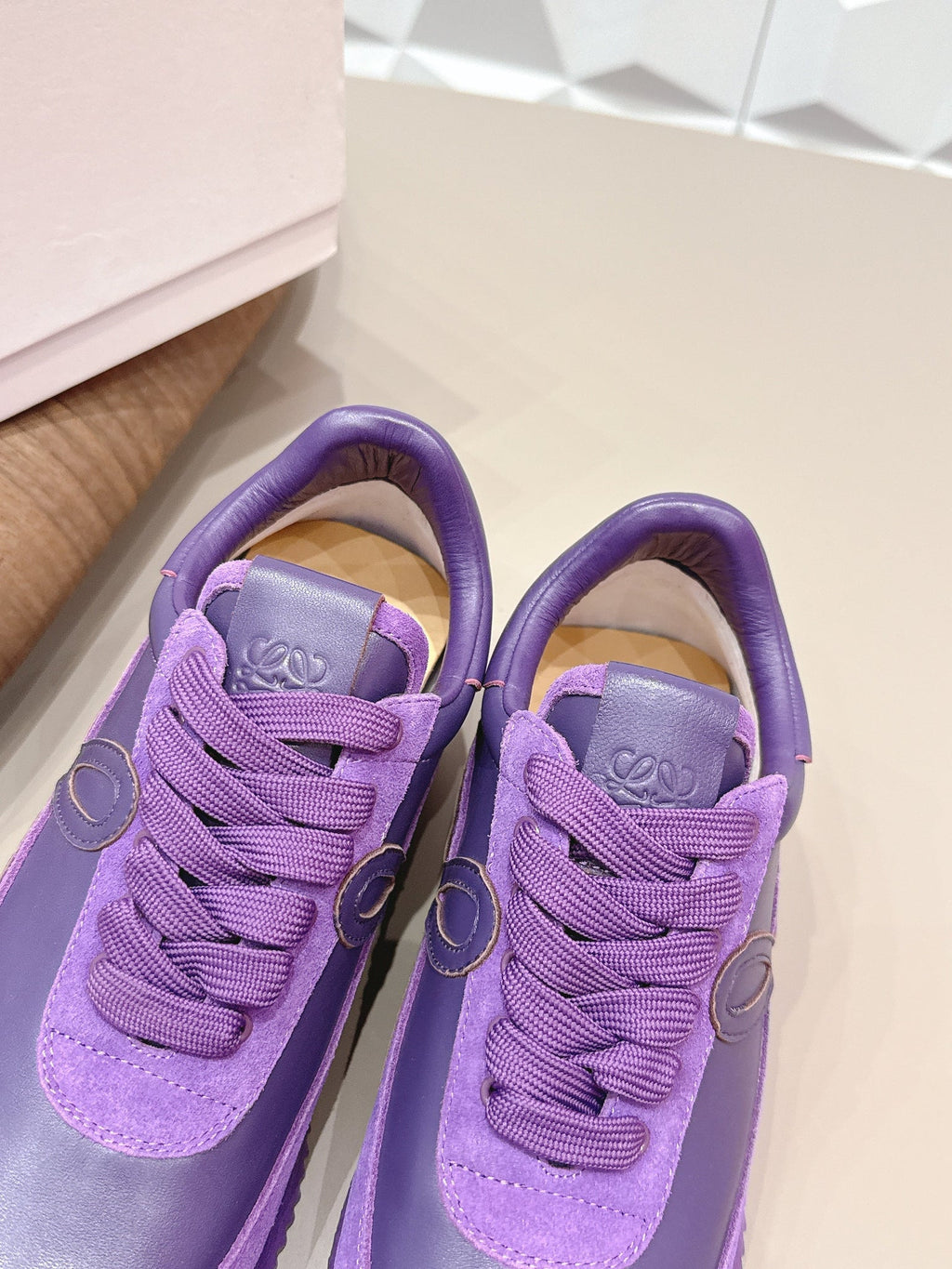 Loewe 26s Flow Runner Sneaker In Plum Purple Calfskin And Suede