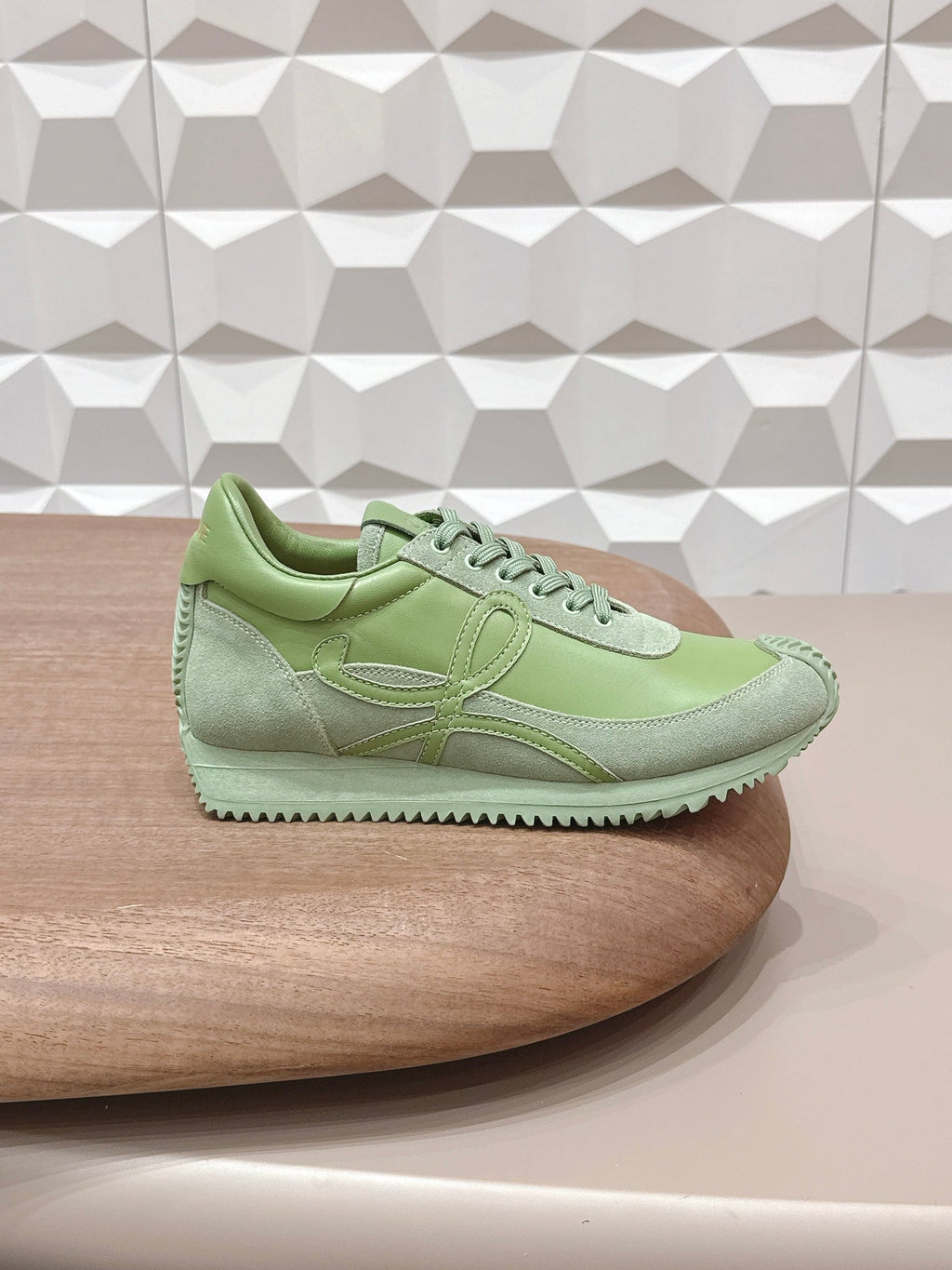 Loewe 26s Flow Runner Sneaker In Olive Green Calfskin And Suede