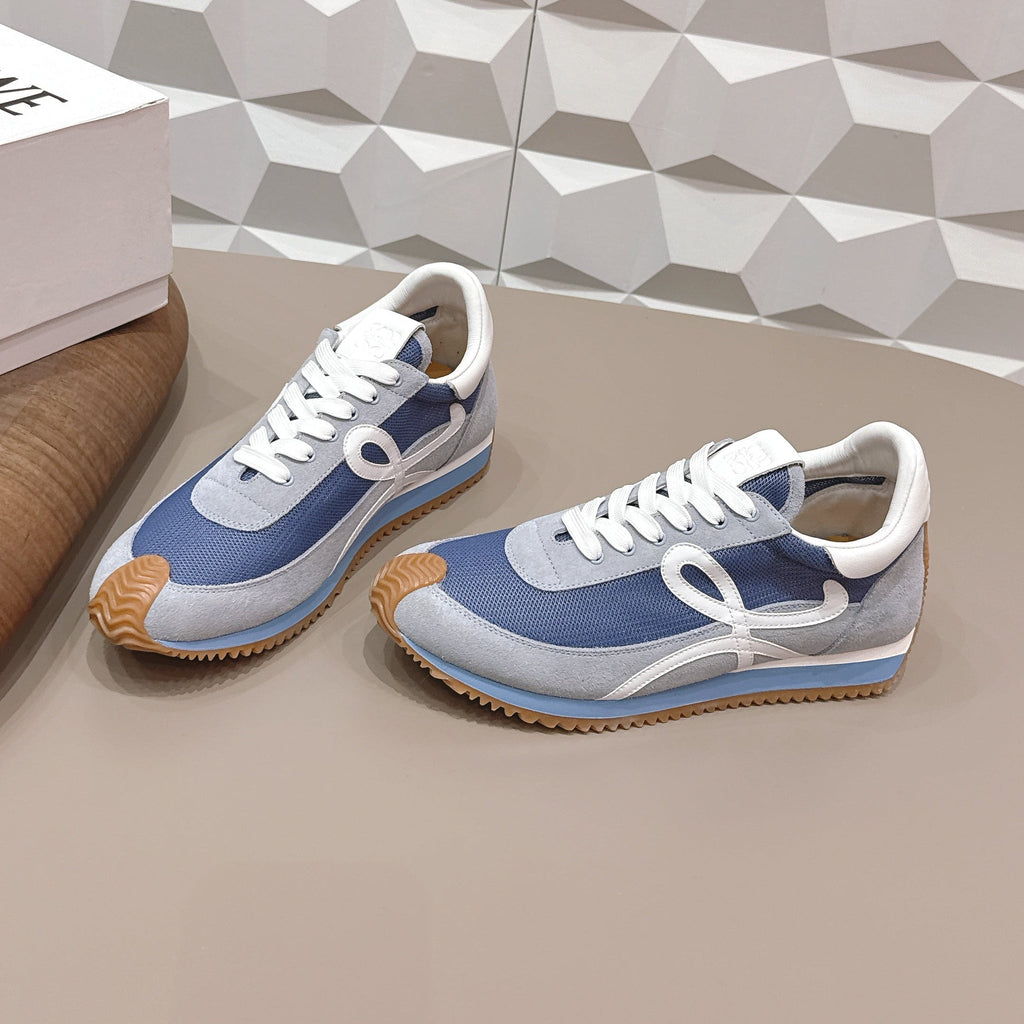 Loewe 26s Flow Runner Sneaker In Light Gray And Blue Suede And Calfskin Style 2