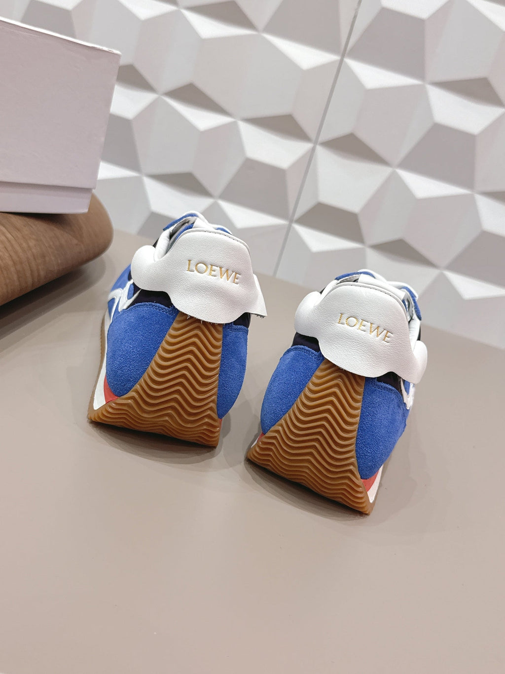 Loewe 26s Flow Runner Sneaker In Blue Suede And White Calfskin