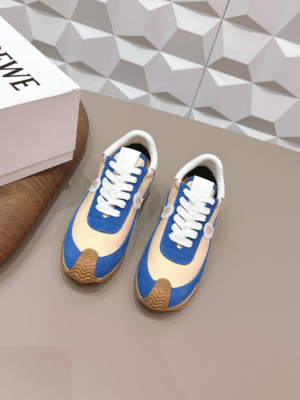 Loewe 26s Flow Runner Sneaker In Blue And Nude Suede And White Calfskin
