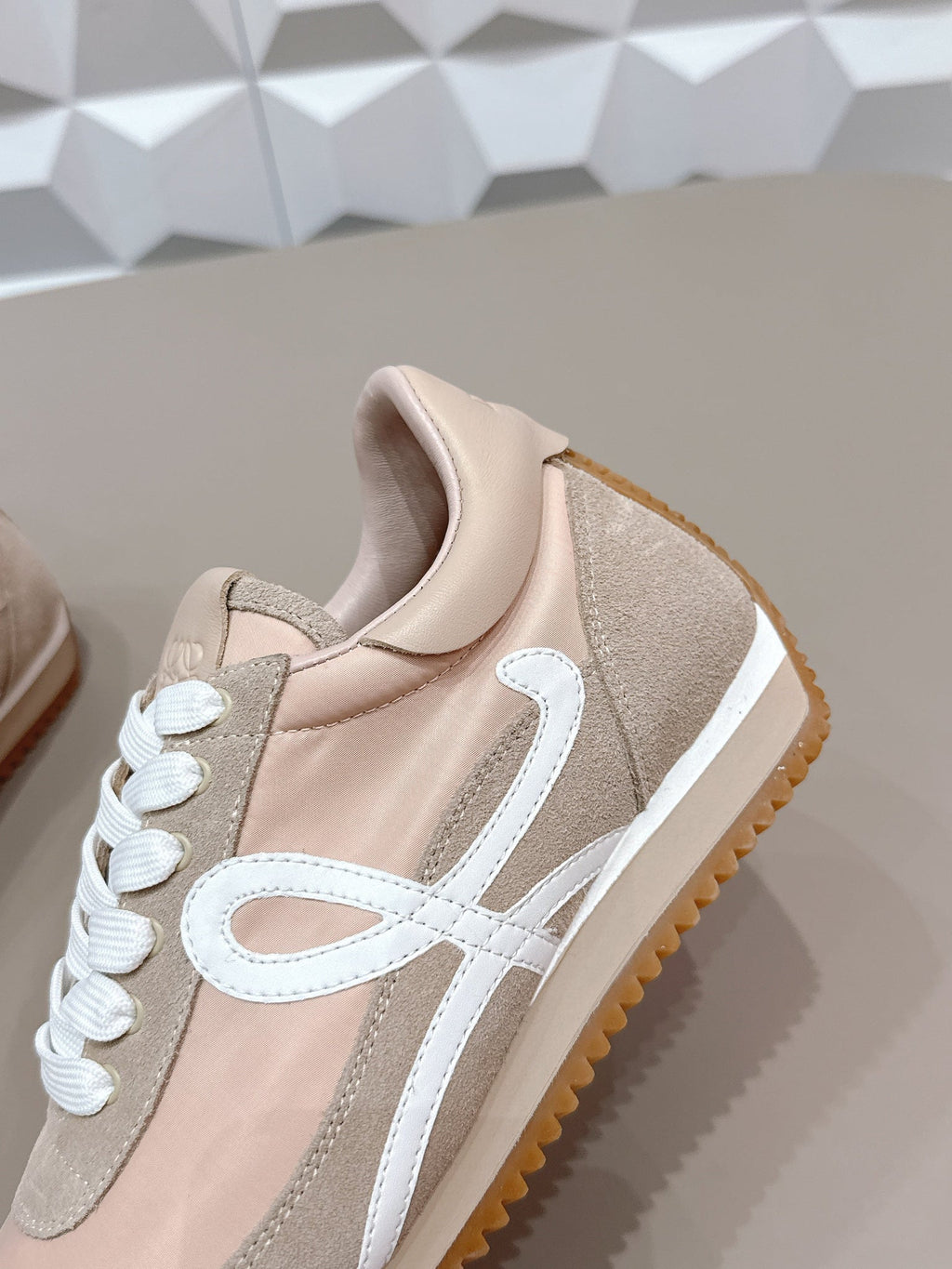 Loewe 26s Flow Runner Sneaker In Light Beige Suede And Calfskin