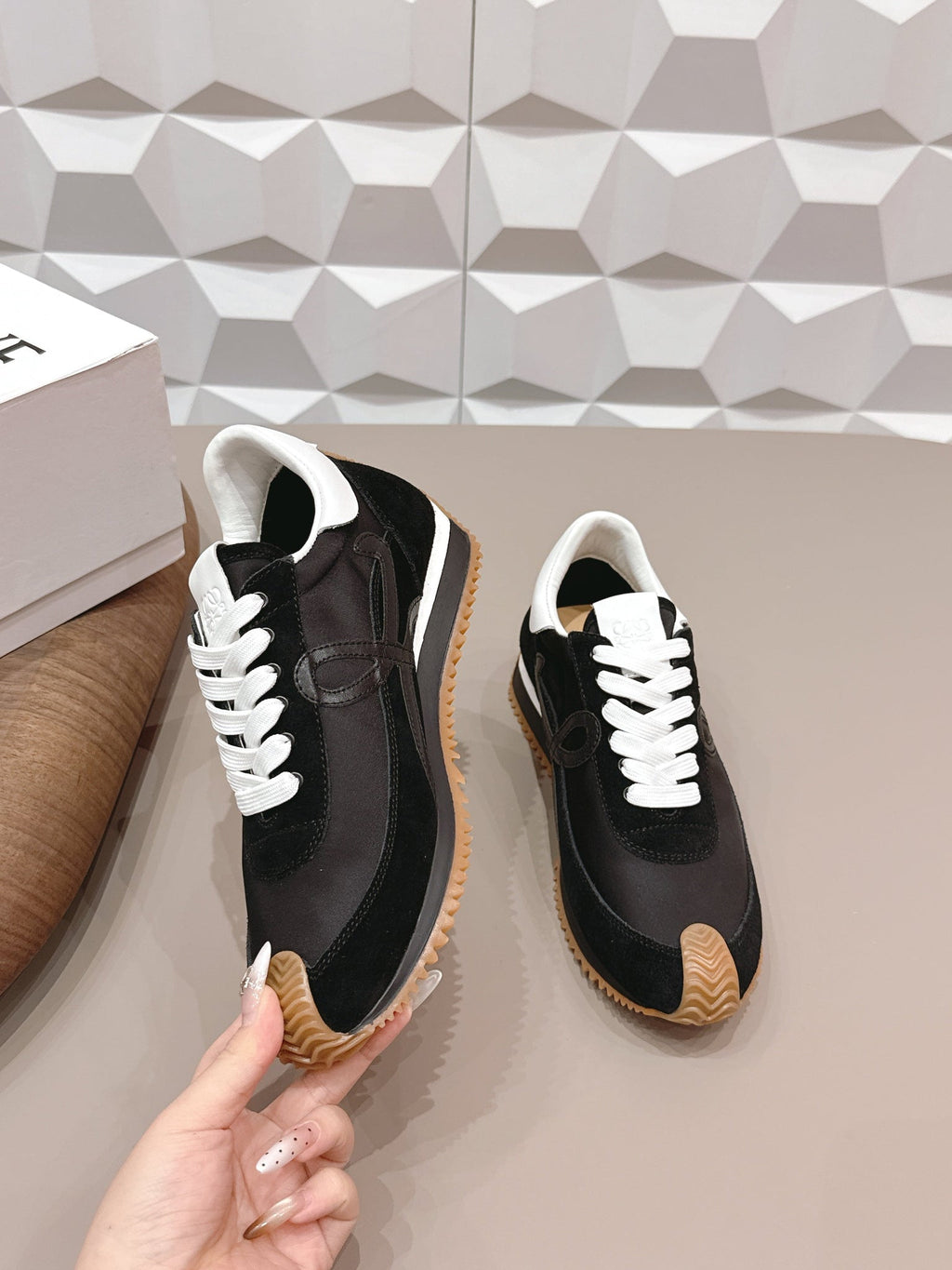 Loewe 26s Flow Runner Sneaker In Black Suede And White Calfskin