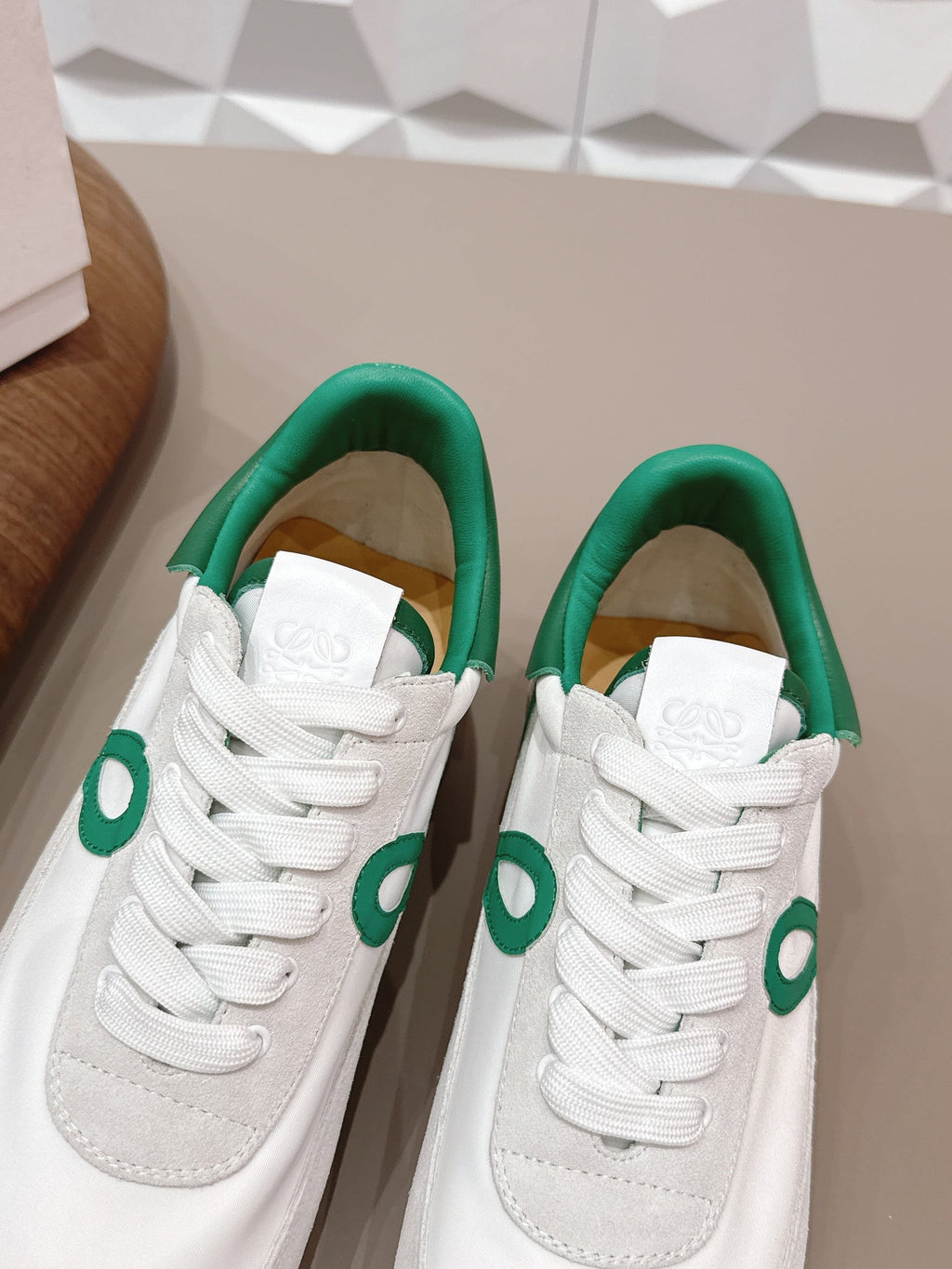 Loewe 26s Flow Runner Sneaker In White Suede And Deep Teal Green Calfskin