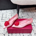 RV Rose Vivier Flower Slingback Flat Pink Red  Satin 617286