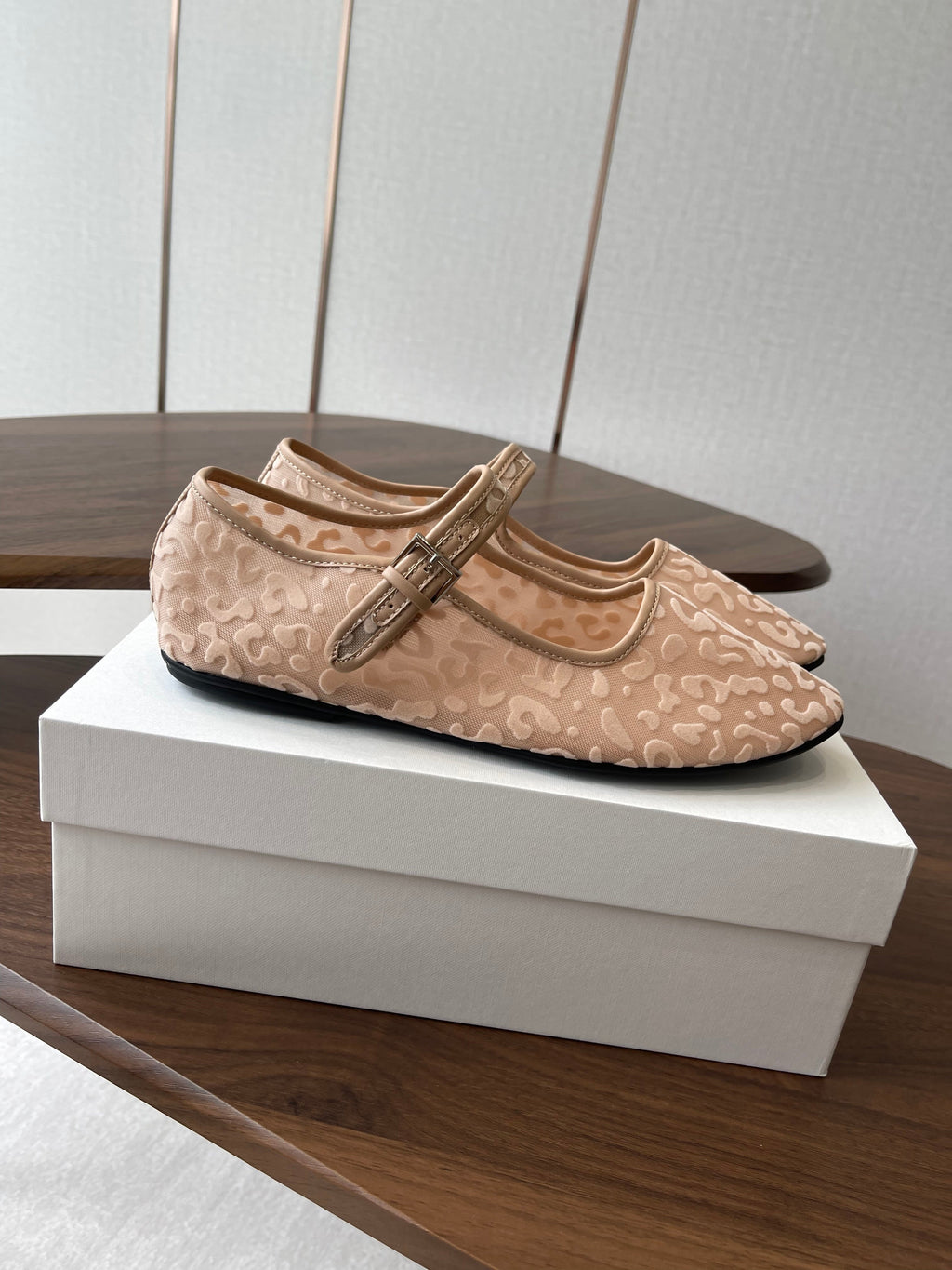 The Row  Mary Jane Nude Beige Mesh And Sheepskin 330803