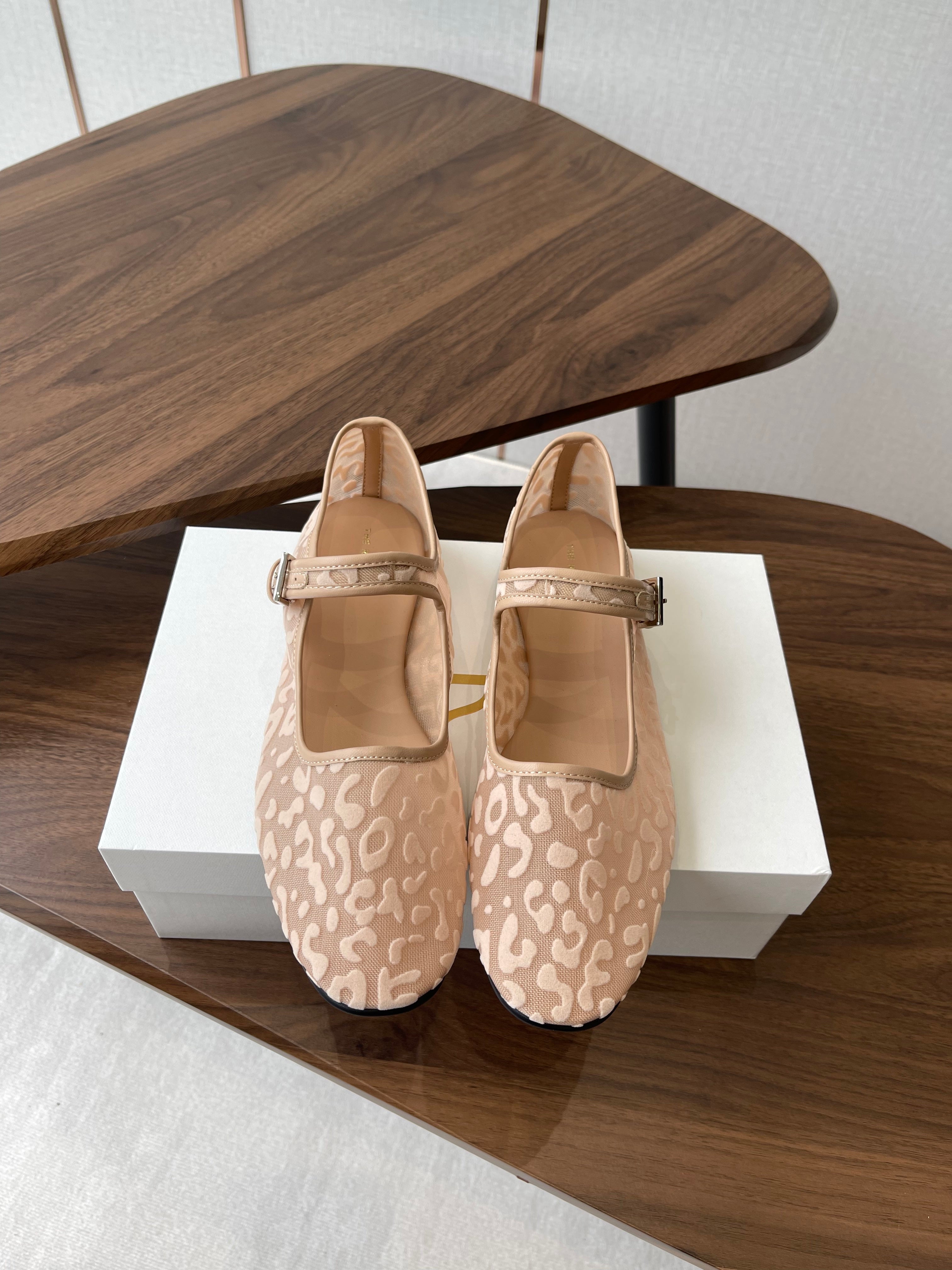 The Row  Mary Jane Nude Beige Mesh And Sheepskin 330803