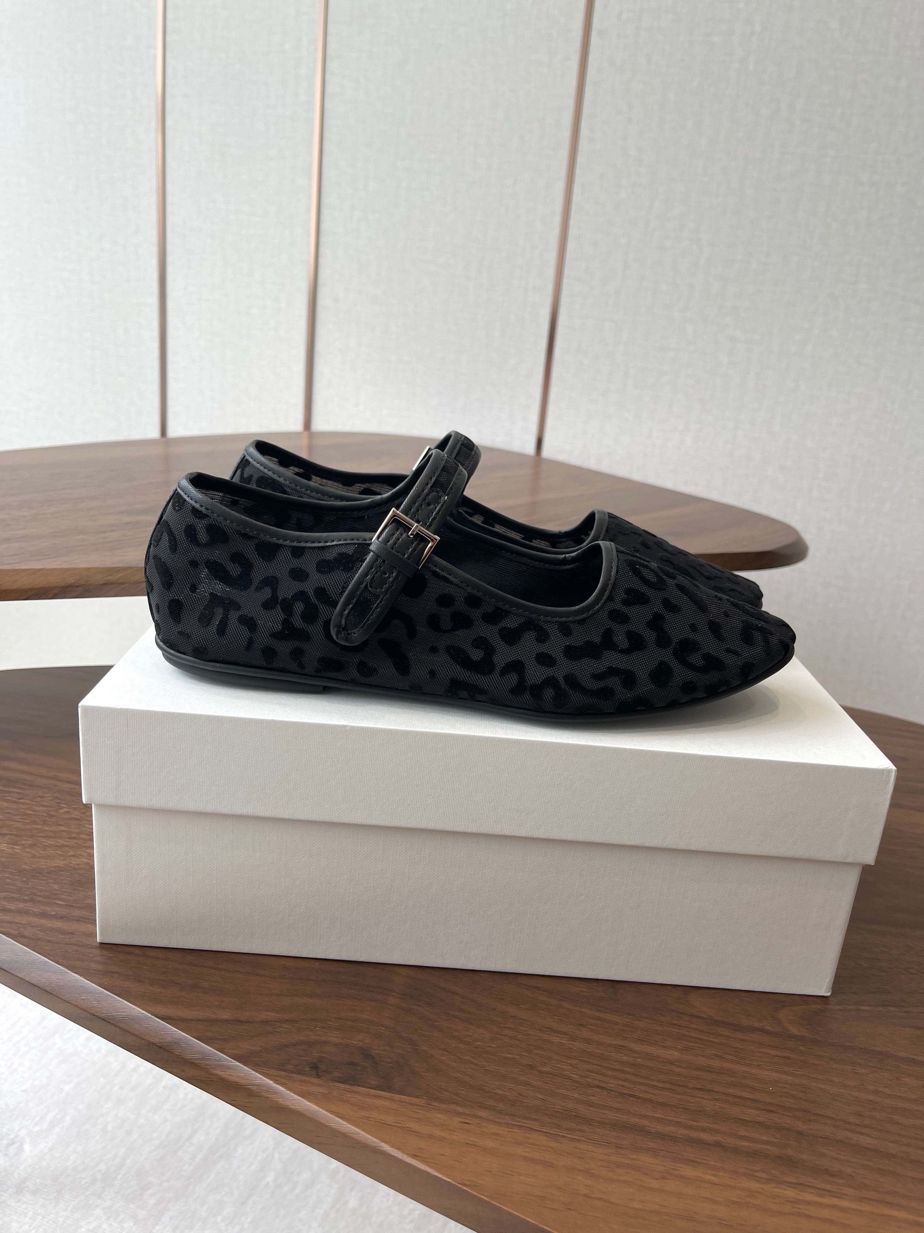 The Row  Mary Jane Black Mesh And Sheepskin 330804