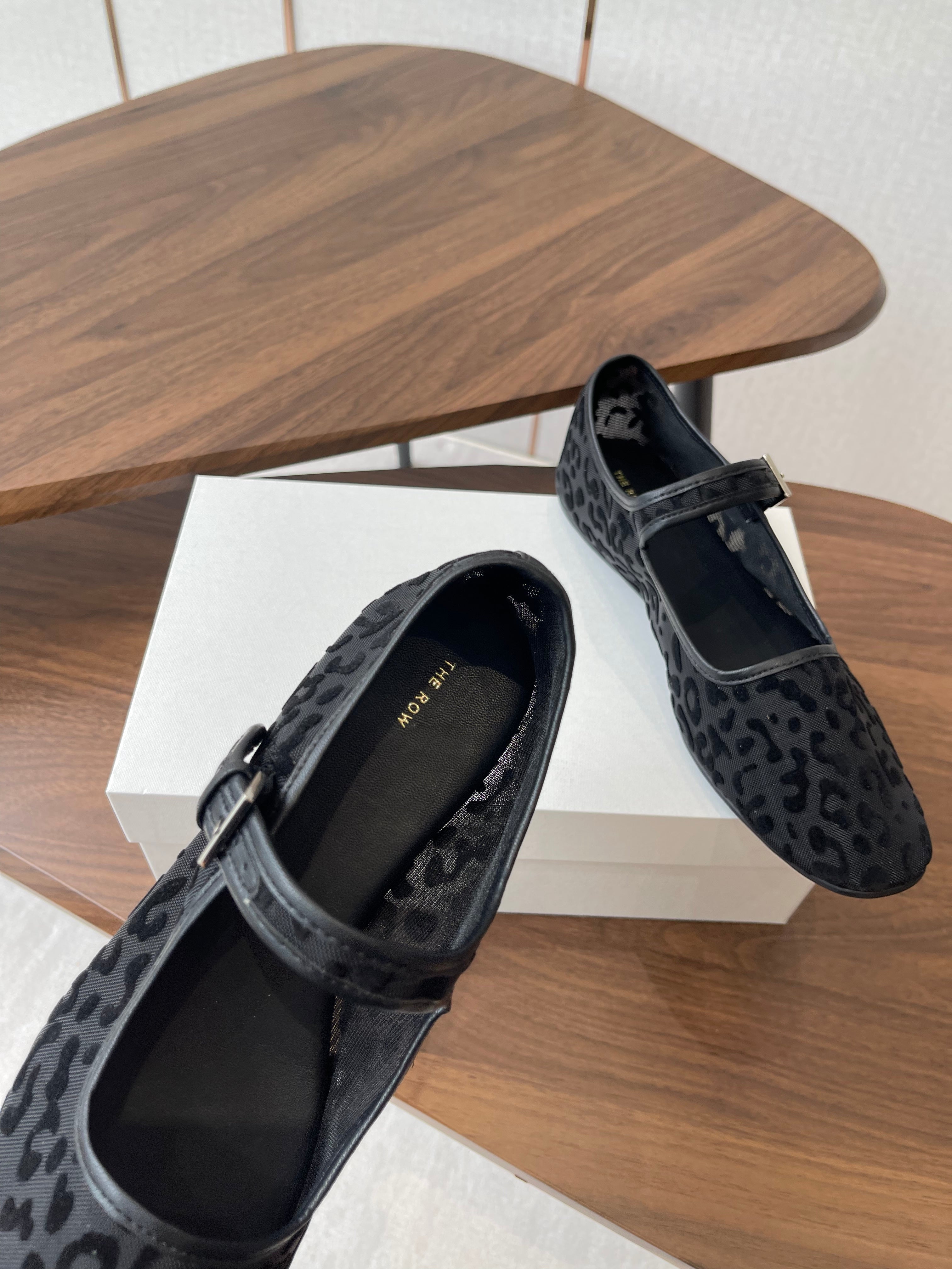 The Row  Mary Jane Black Mesh And Sheepskin 330804