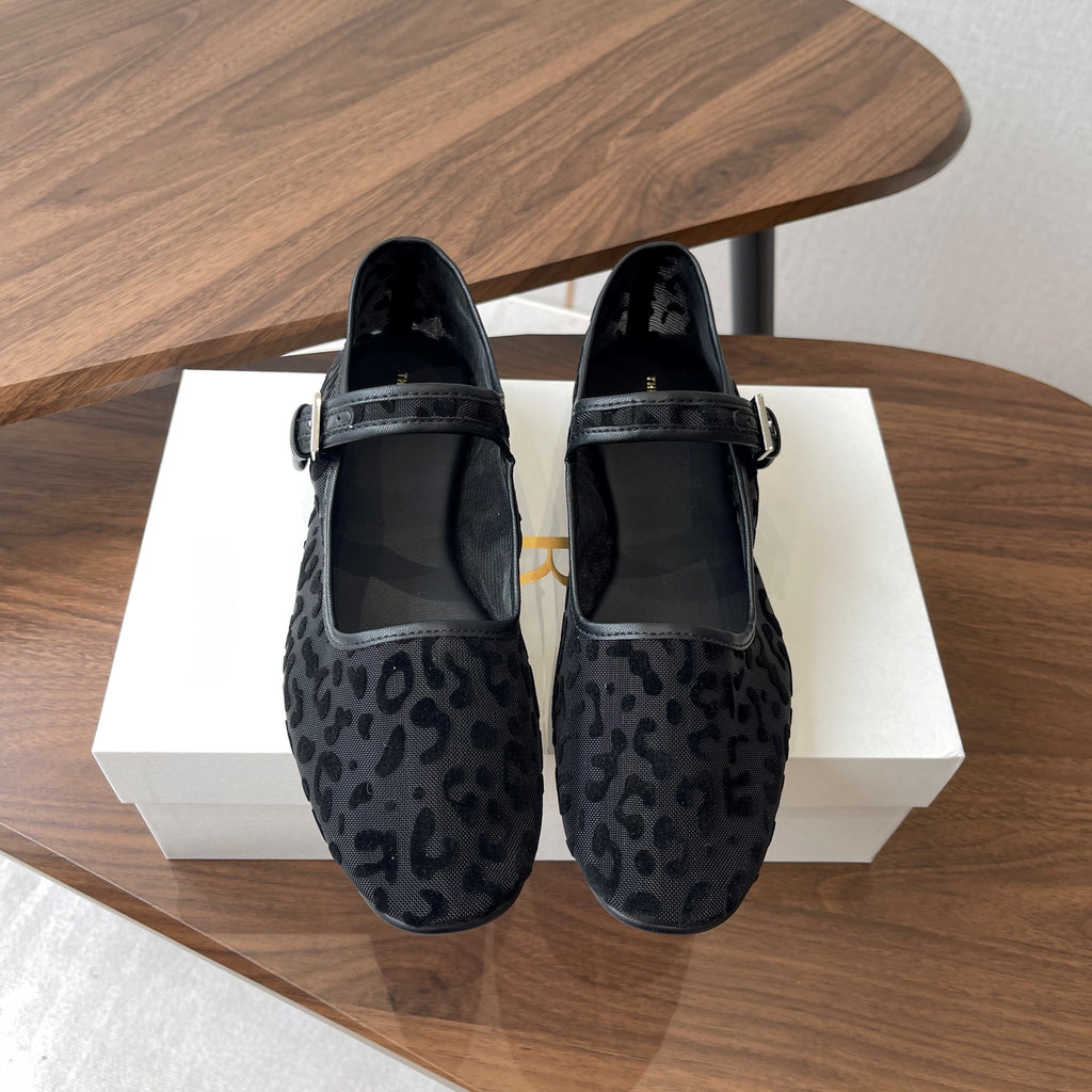 The Row  Mary Jane Black Mesh And Sheepskin 330804