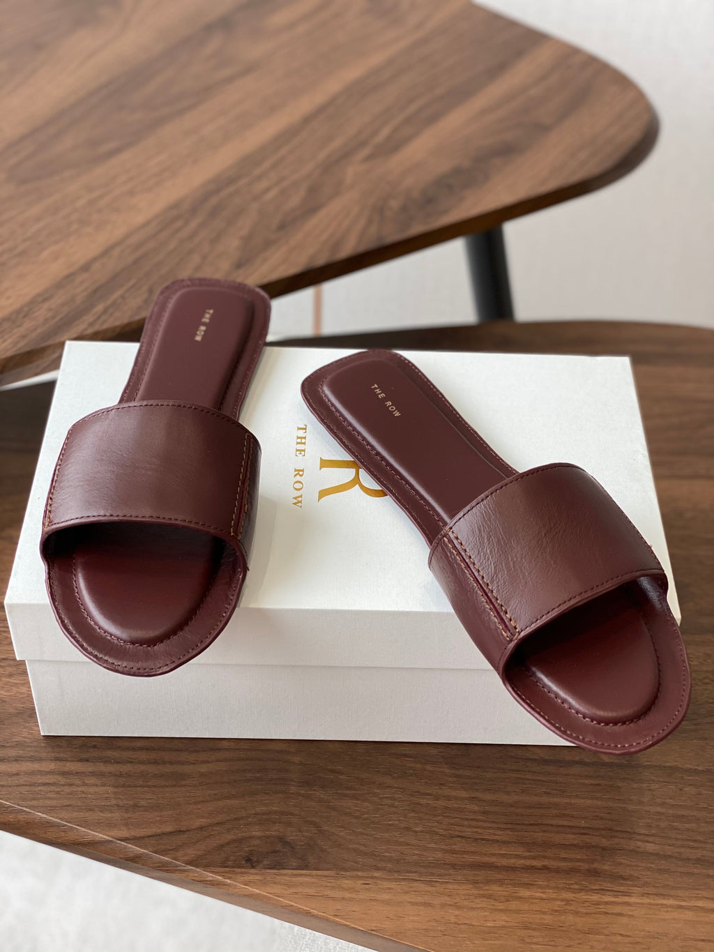 The Row Sara Strap Slide Sandal Dark Russet Brown Cowhide 330805