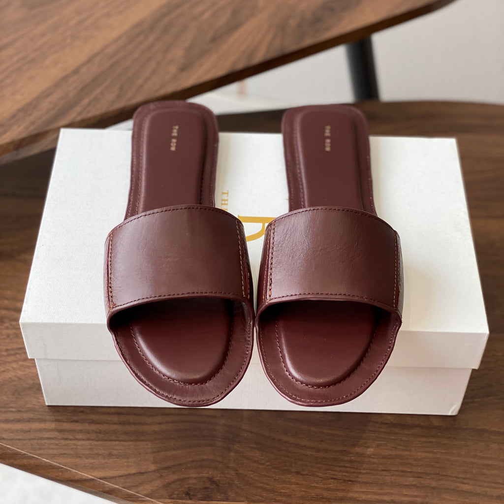 The Row Sara Strap Slide Sandal Dark Russet Brown Cowhide 330805