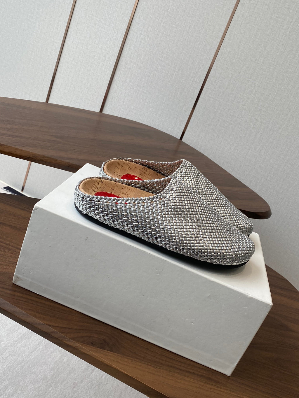 The Row Slip-on Mule Metallic Silver Woven Cowhide 334529