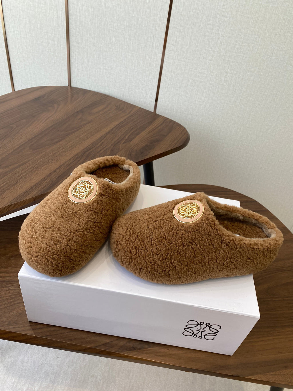 Loewe Birkenstock slippers brown wool 477792