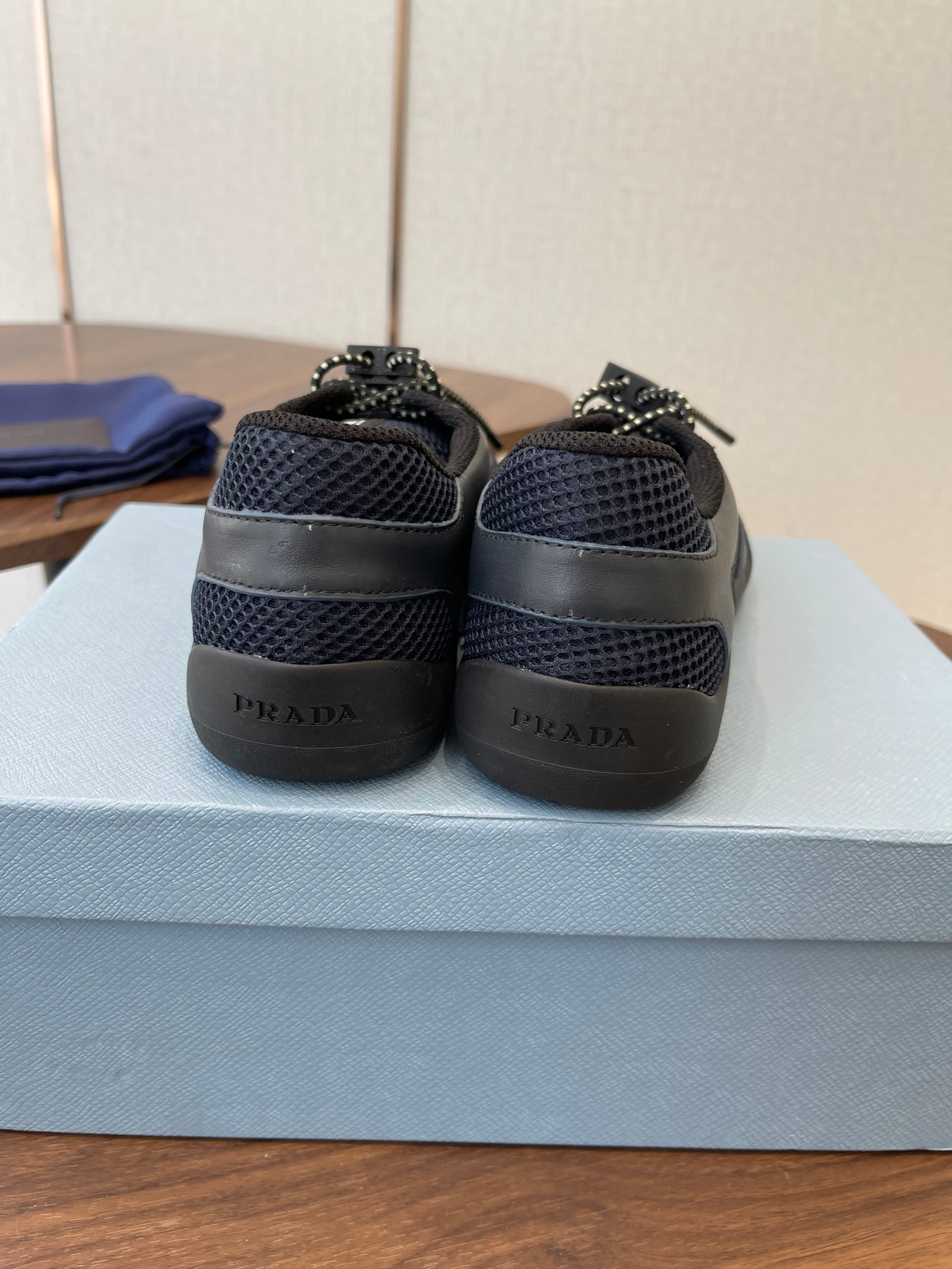 Prada Speedrock Sneakers Dark Blue Mesh Fabric 727601