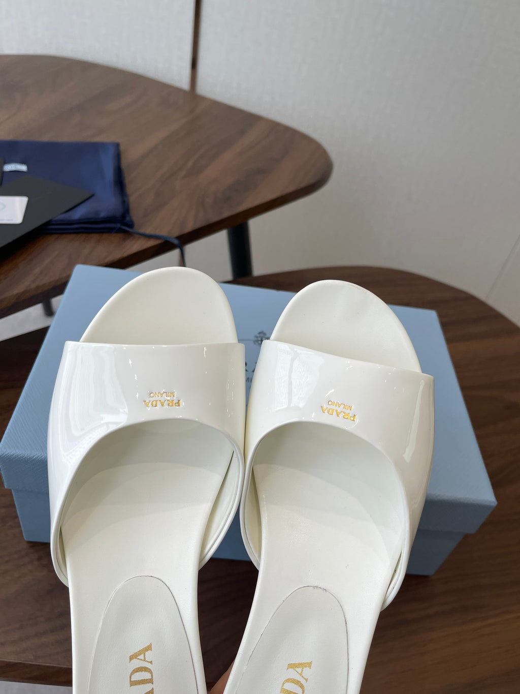 Prada Kitten Heel Sandals White Patent Leather 727641