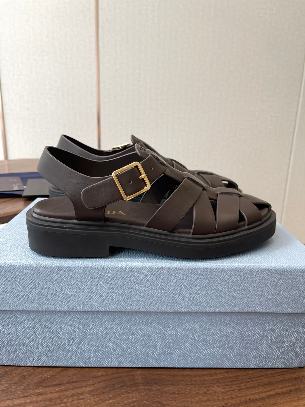 Prada 26s Fisherman's Sandals Coffee Leather 727675