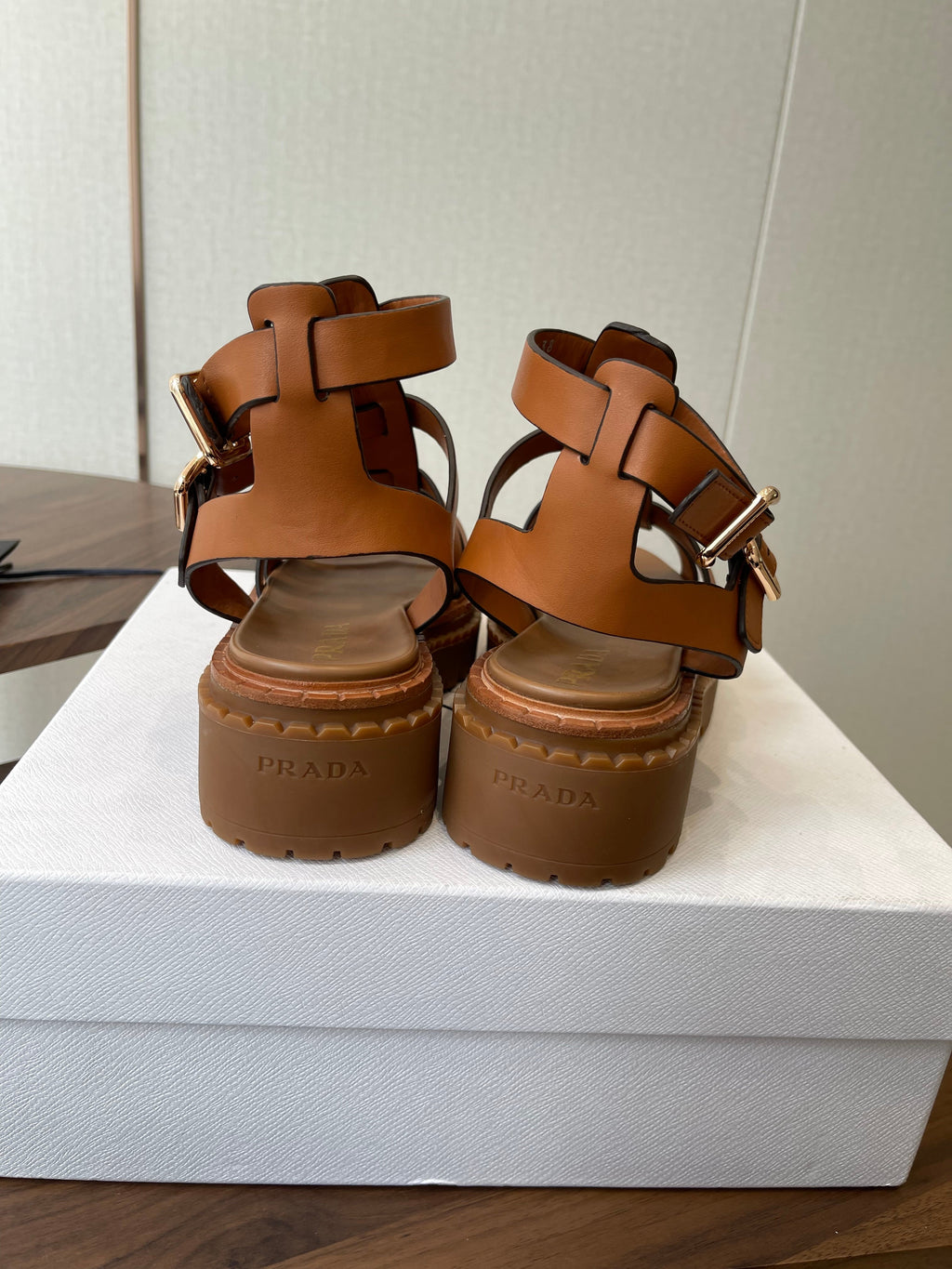 Prada Strappy Sandals 5.5cm Brown Leather 728561