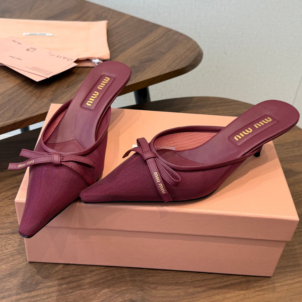 Miu 26s High-Heeled Mules Burgundy Cotton 790456