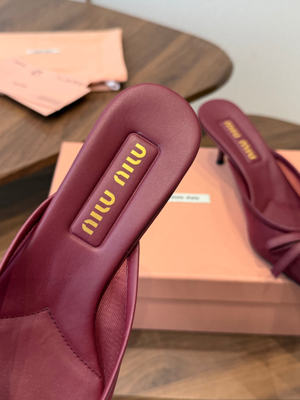 Miu 26s High-Heeled Mules Burgundy Cotton 790456