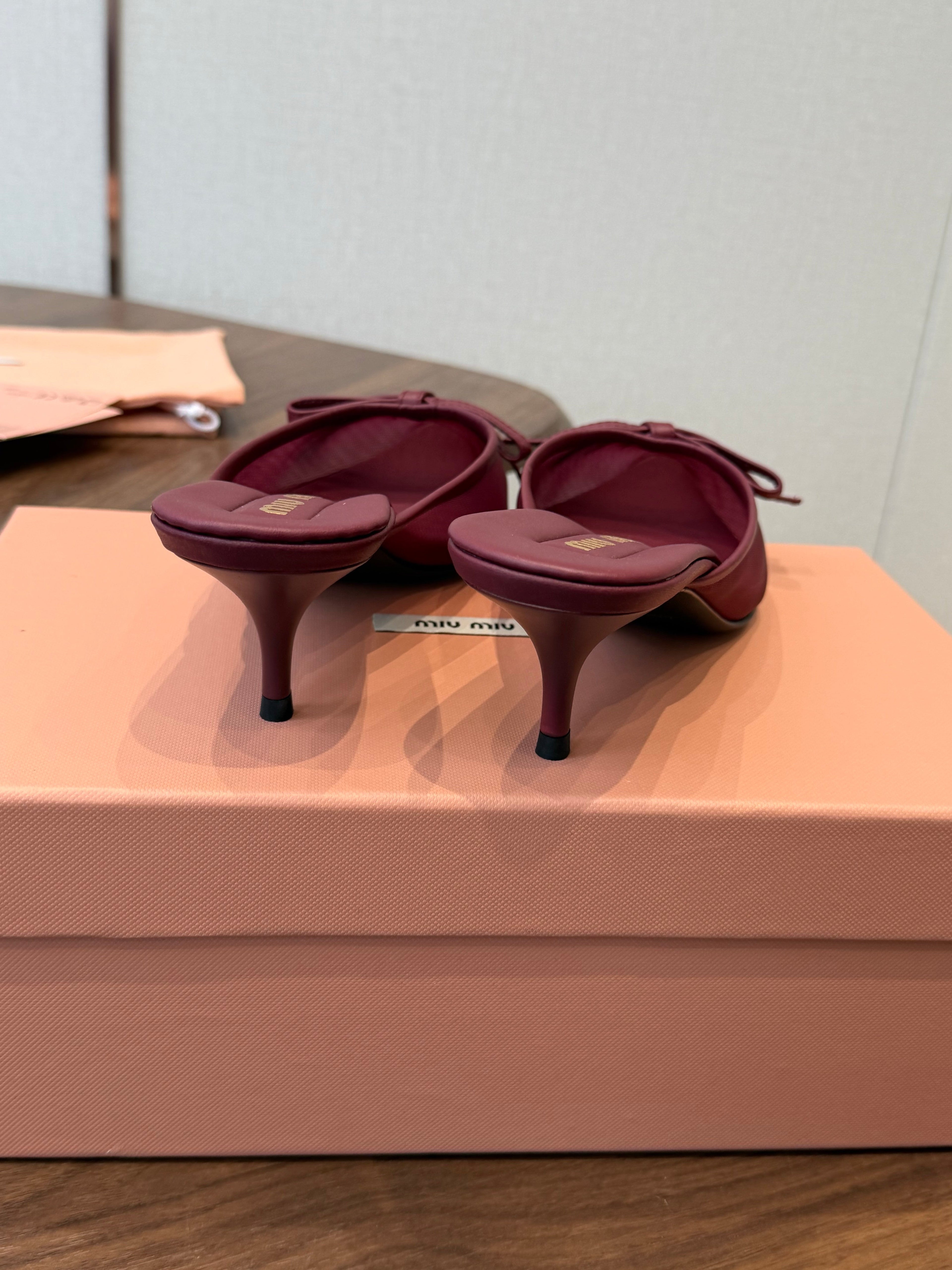 Miu 26s High-Heeled Mules Burgundy Cotton 790456