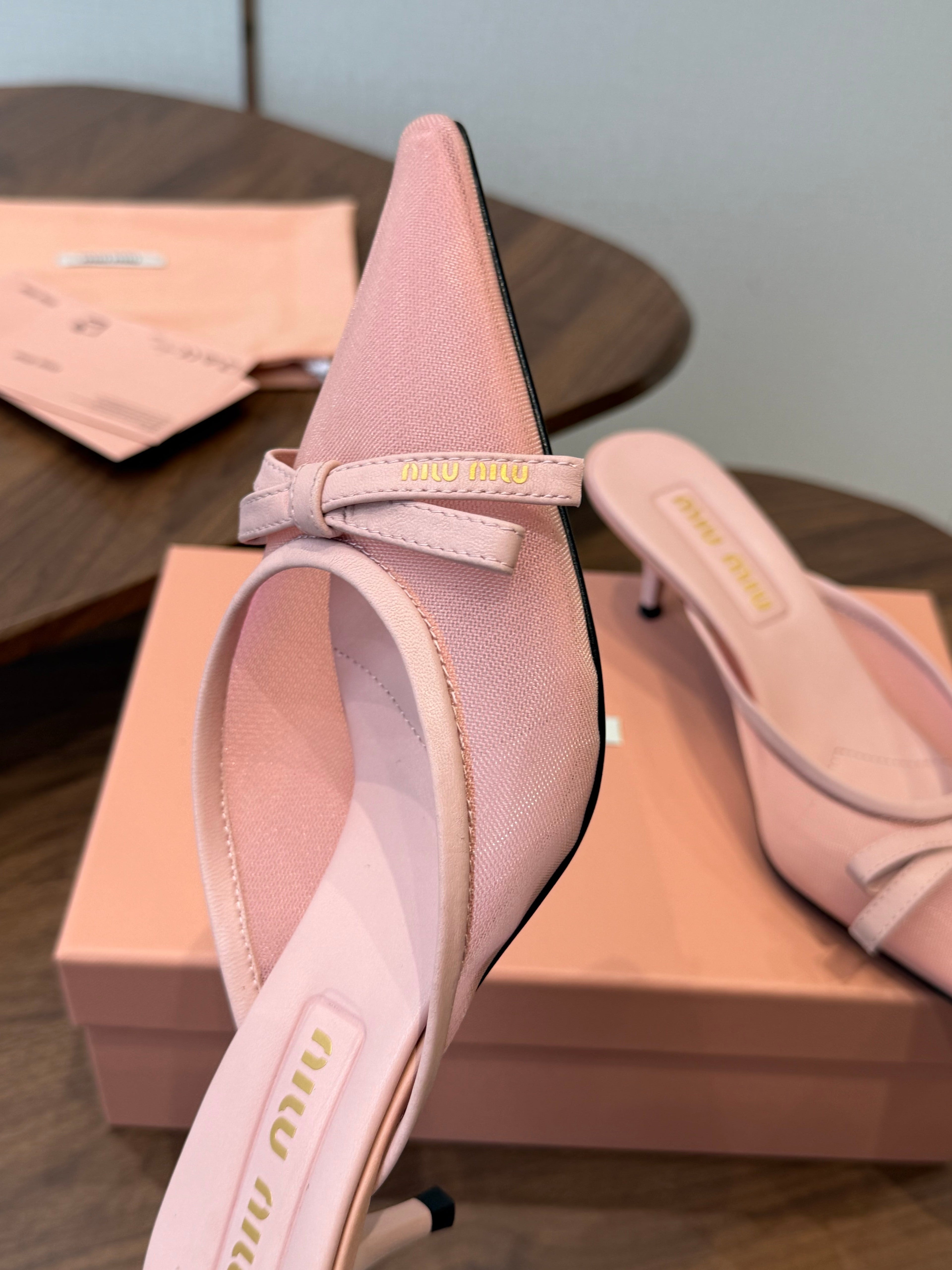 Miu 26s High-Heeled Mules Light Pink Cotton 790459