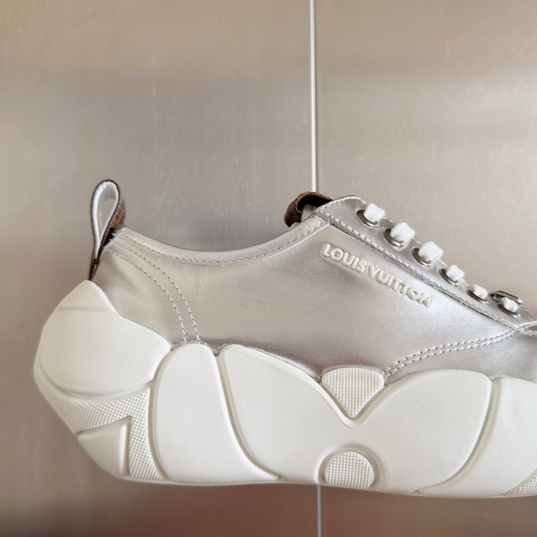 LV Bubble Sneaker 50mm Silver Metallic Lambskin Monogram Canvas 459762