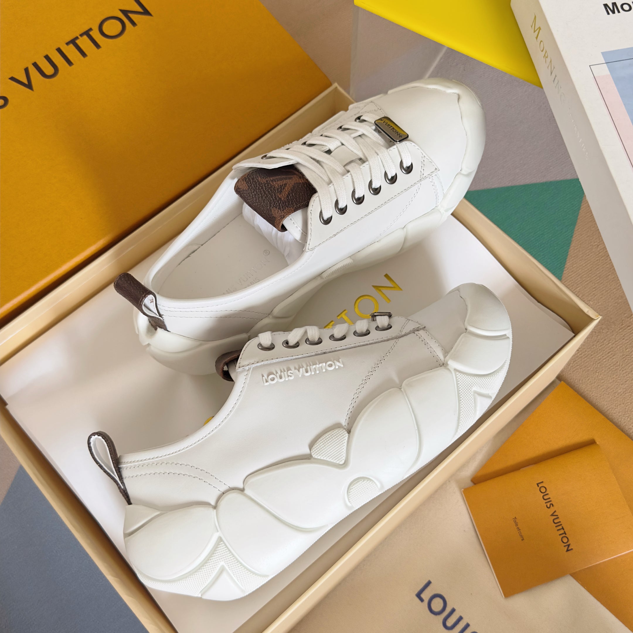 LV Bubble Sneaker 50mm White Lambskin Monogram Canvas 459763