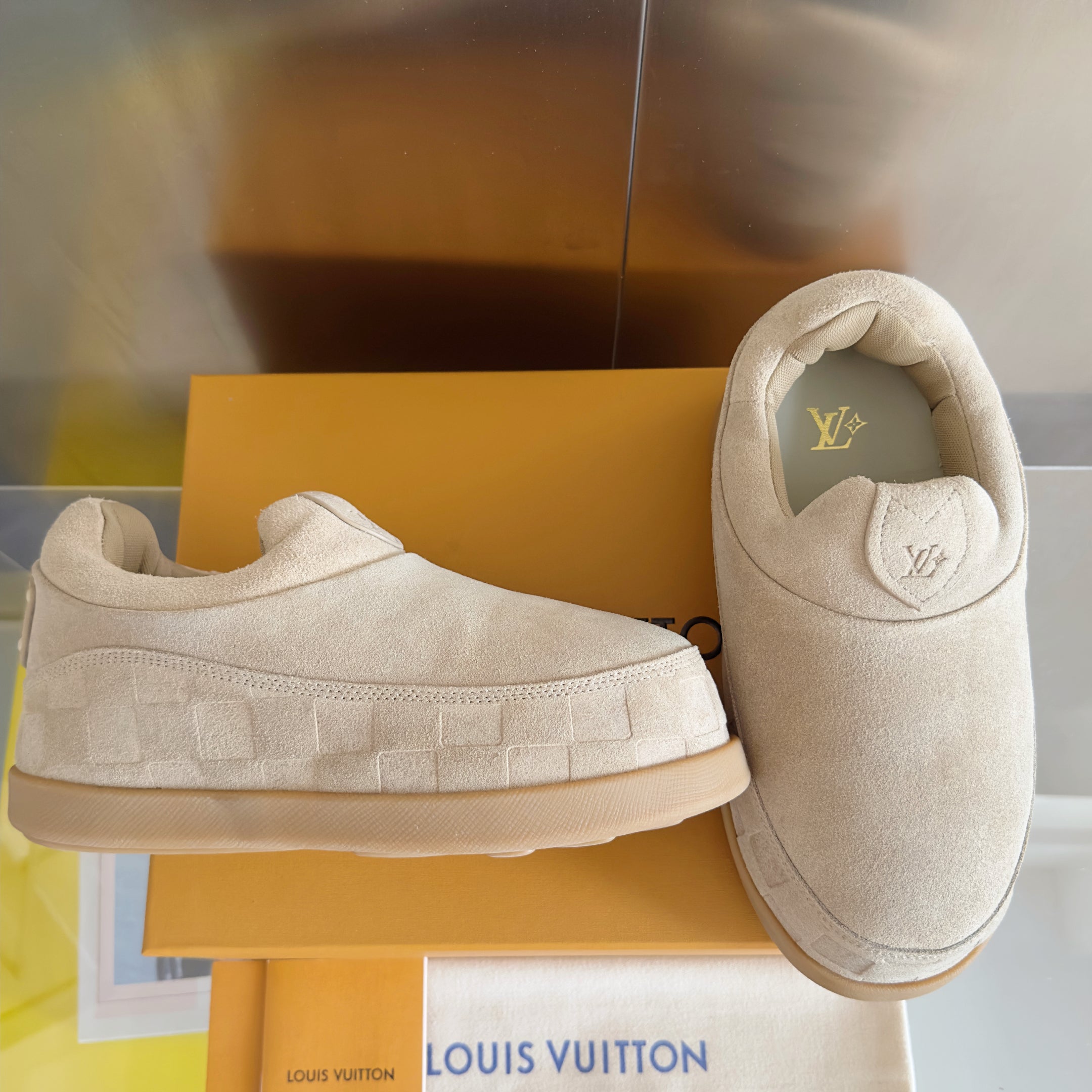LV Yeti Slip On 20mm Soft Amber Embossed Damier Graphine Suede 459765