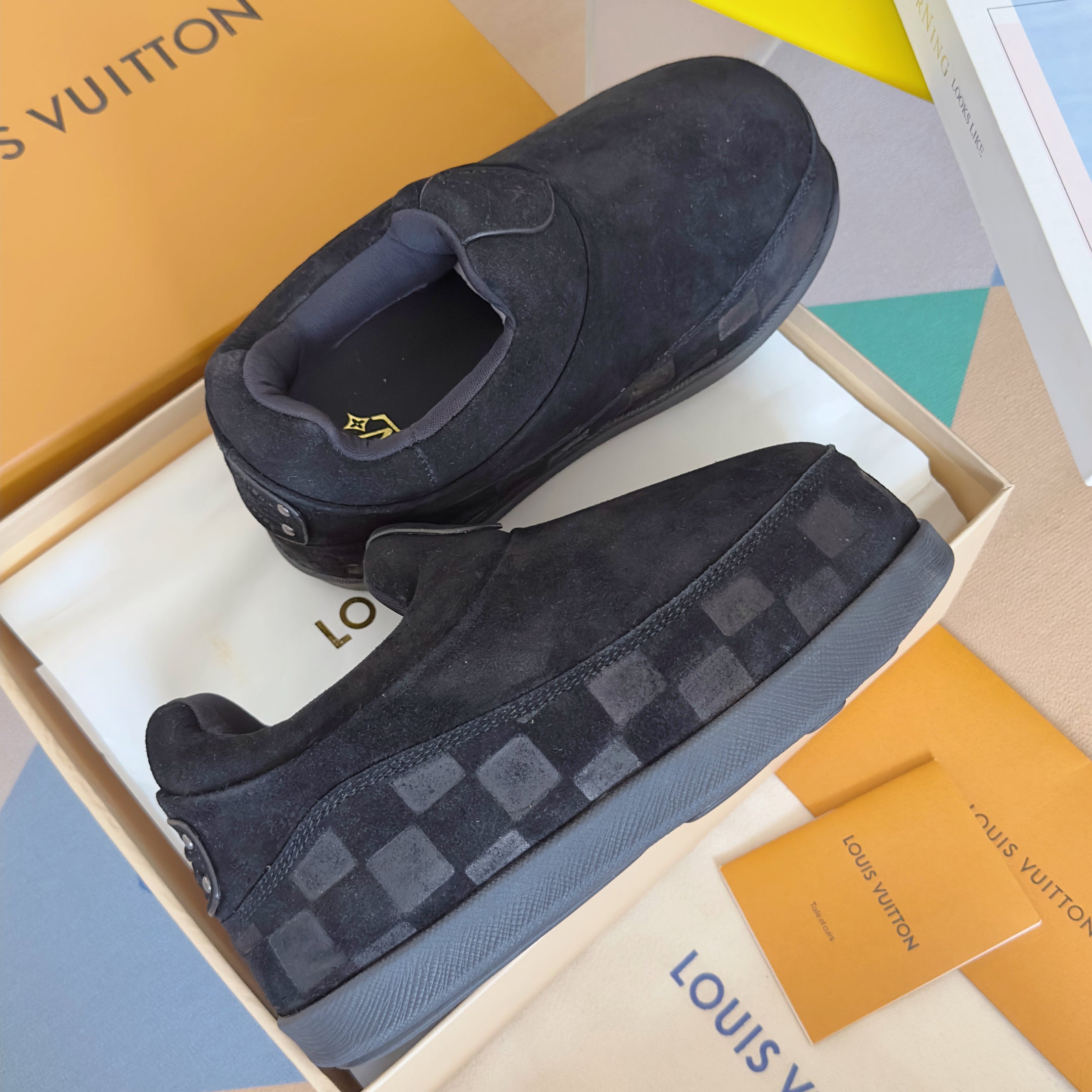 LV Yeti Slip On 20mm Black Embossed Damier Graphine Suede 459766