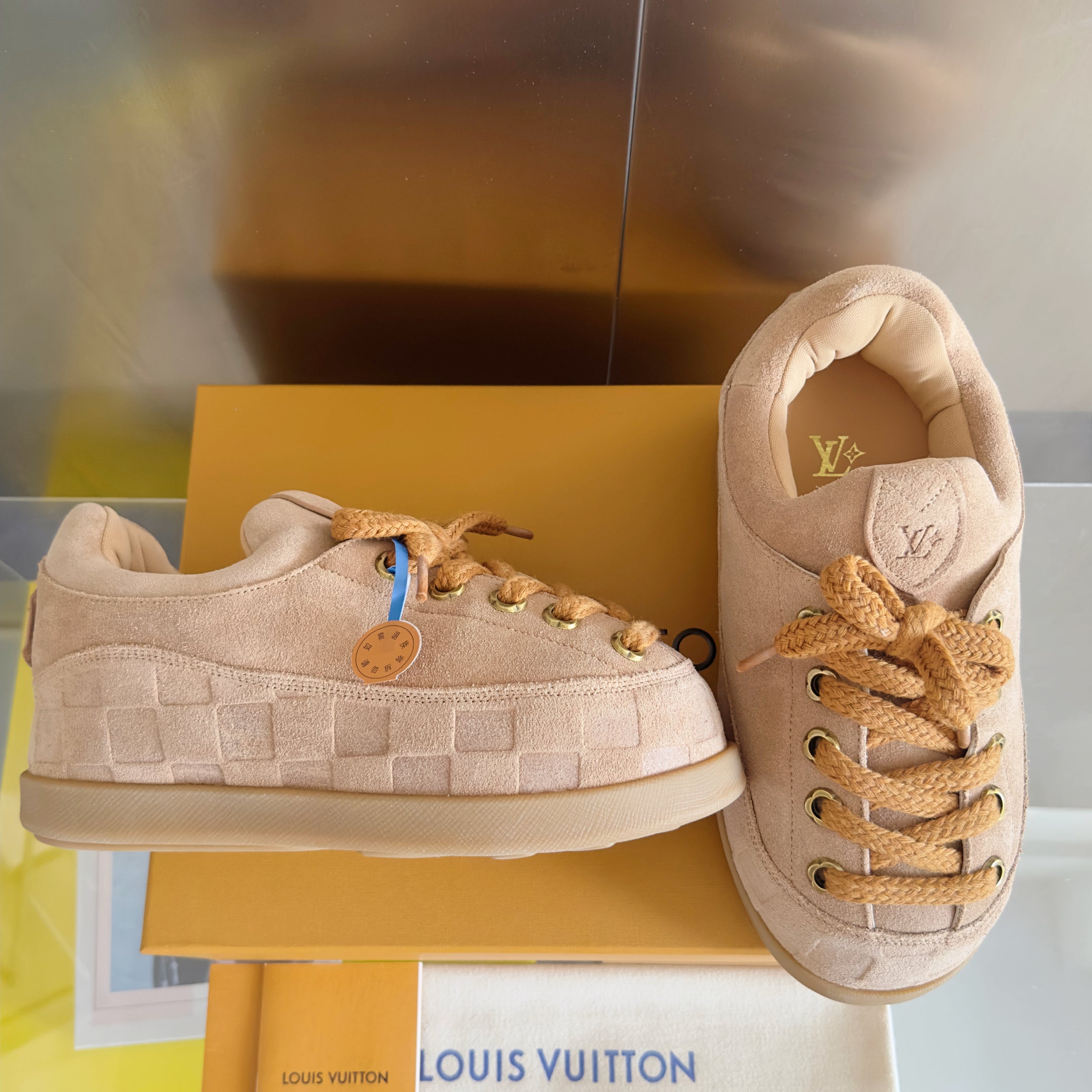 LV x Ingo Casual Sports Shoes 50mm Cameo Embossed Damier Graphine Suede 459767