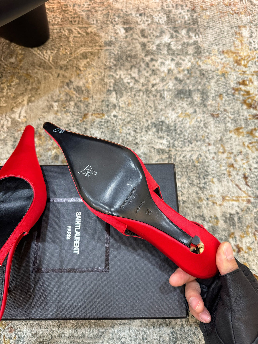 YSL Anne-Marie Slingback 8cm Red Satin 637214