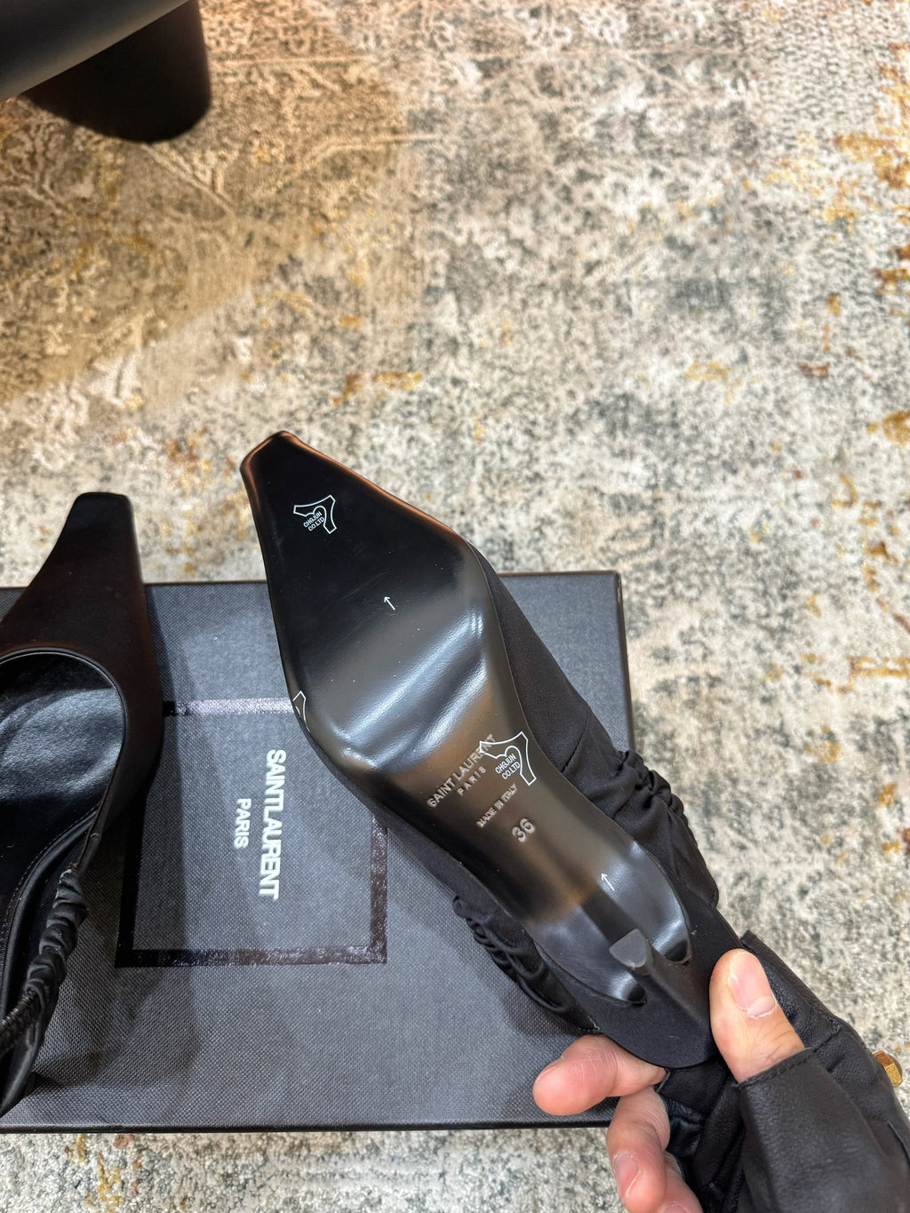 YSL Anne-Marie Slingback 8cm Black Sheepskin Silk 637229