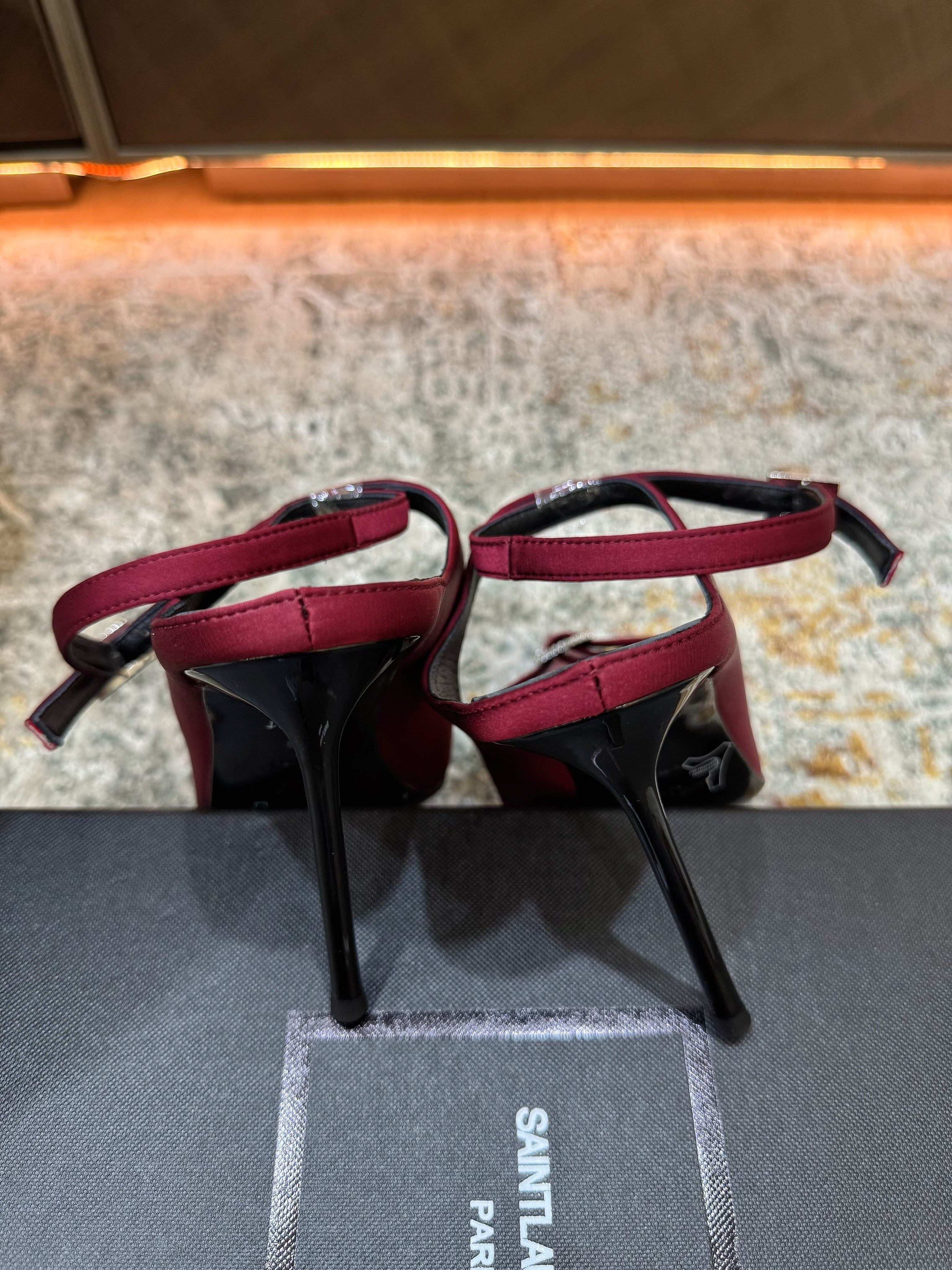 YSL 26FW Sandal 10.5cm Burgundy Silk 803982