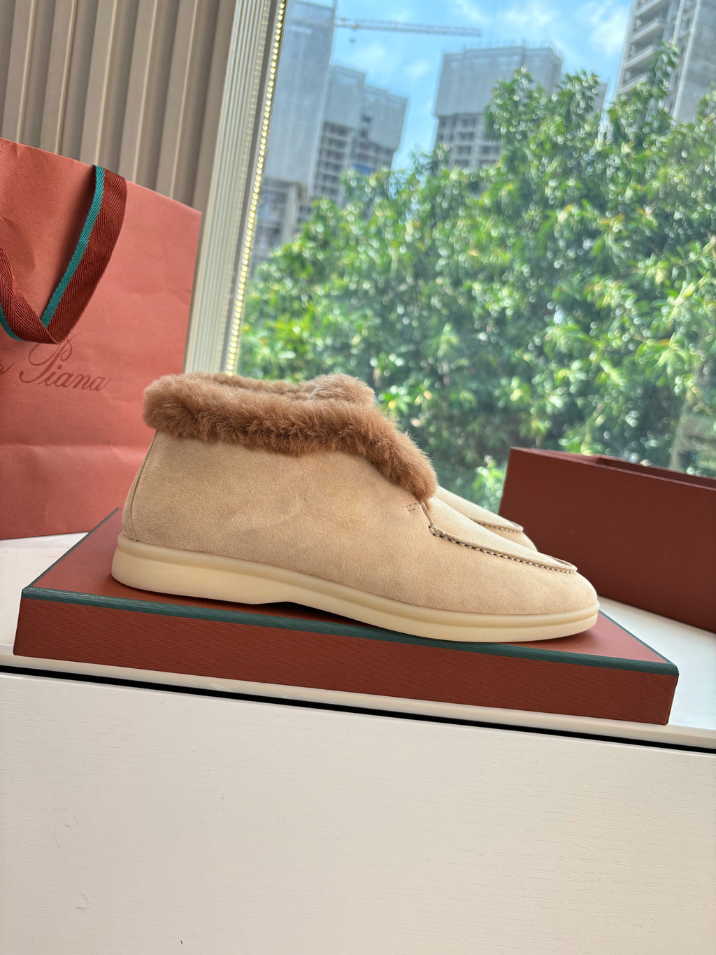 LP Open Walk Ankle Boot Light Beige Brown Fur Suede 507421
