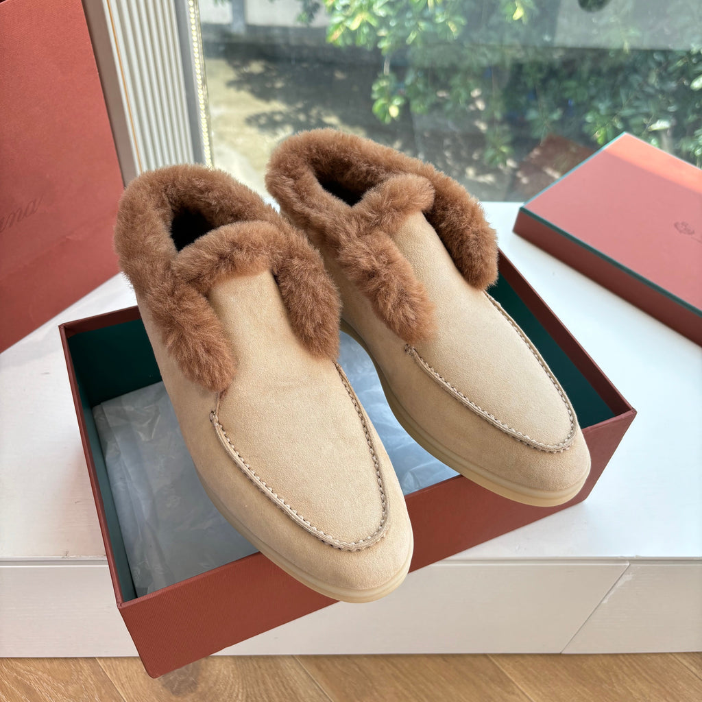 LP Open Walk Ankle Boot Light Beige Brown Fur Suede 507421