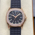 Patek Philippe Aquanaut 36mm Pink Gold Case Diamond Bezel Black Rubber Strap