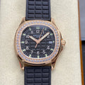 Patek Philippe Aquanaut 35.6mm Diamond Benzel Black Rubber Strap