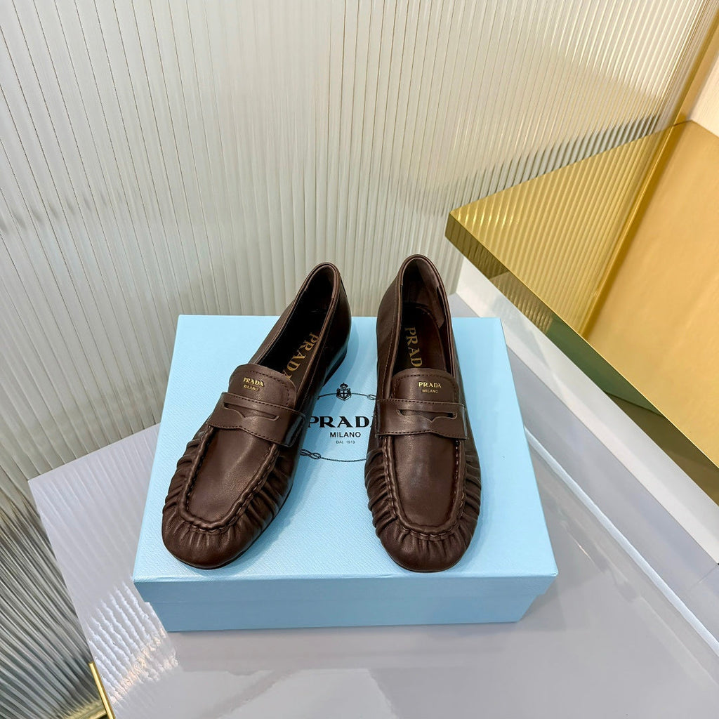 Prada 26s Loafer Coffee Pleated Leather 837703
