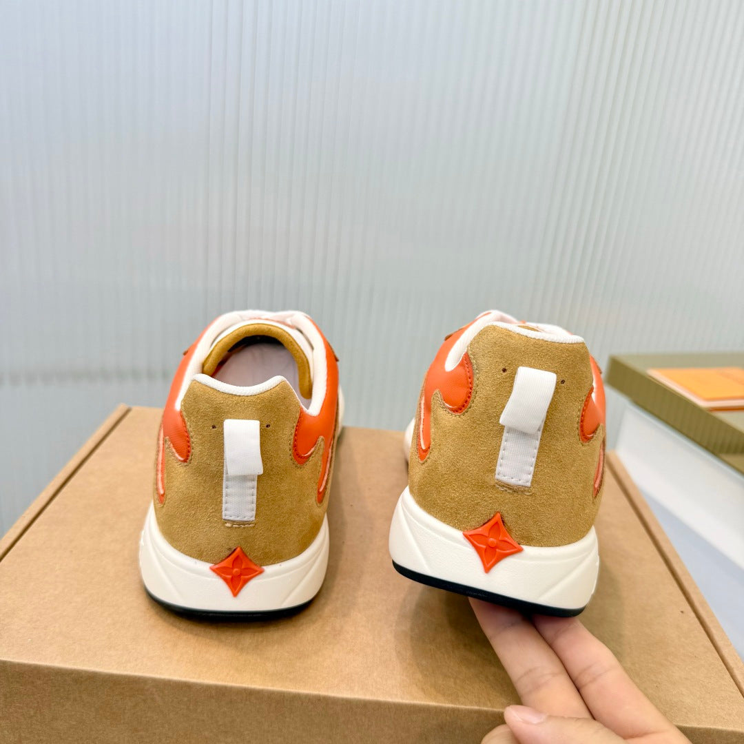 LV Drop Sneaker Brown Orange Fabric Suede  837936