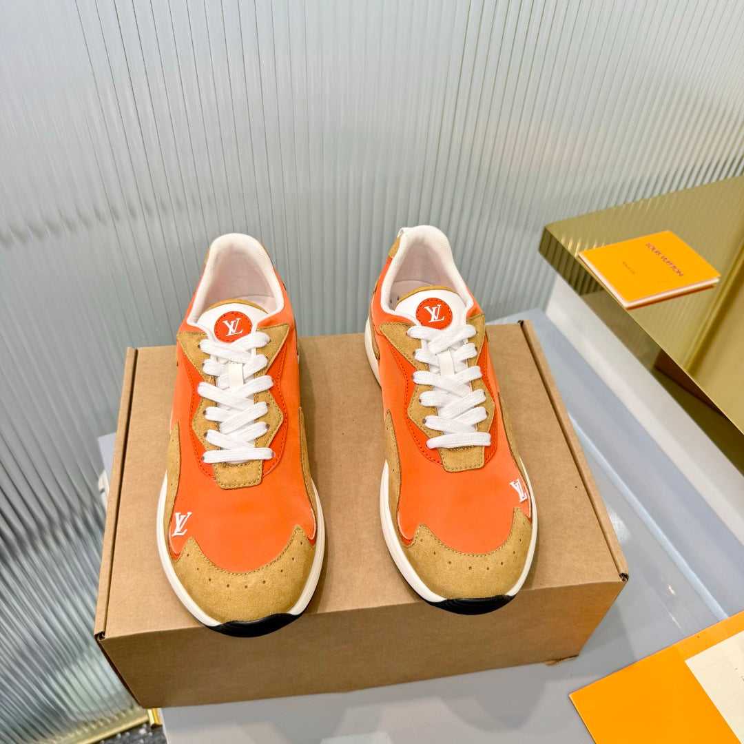 LV Drop Sneaker Brown Orange Fabric Suede  837936