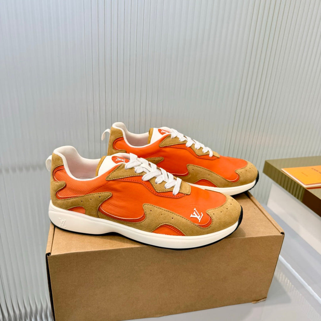 LV Drop Sneaker Brown Orange Fabric Suede  837936