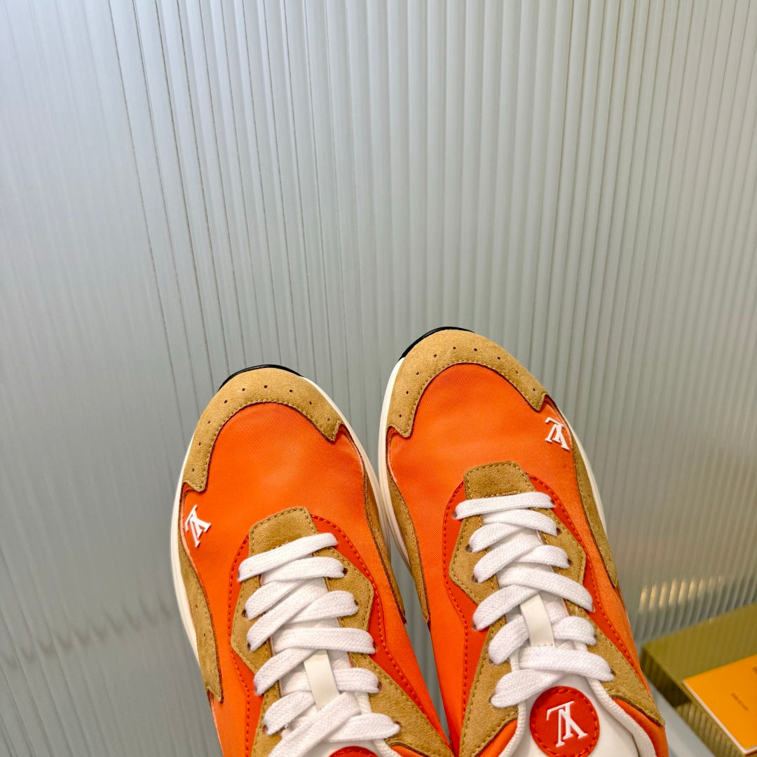 LV Drop Sneaker Brown Orange Fabric Suede  837936