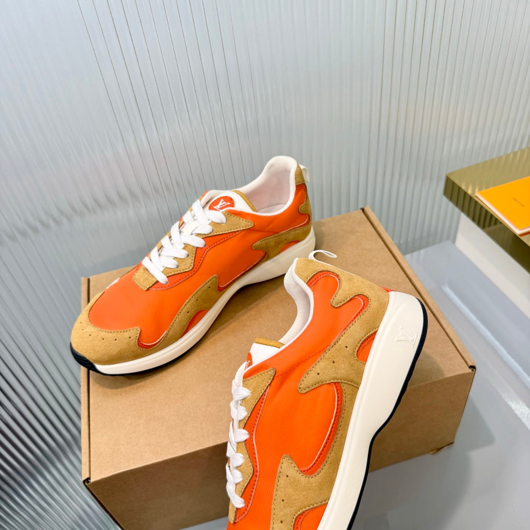 LV Drop Sneaker Brown Orange Fabric Suede  837936